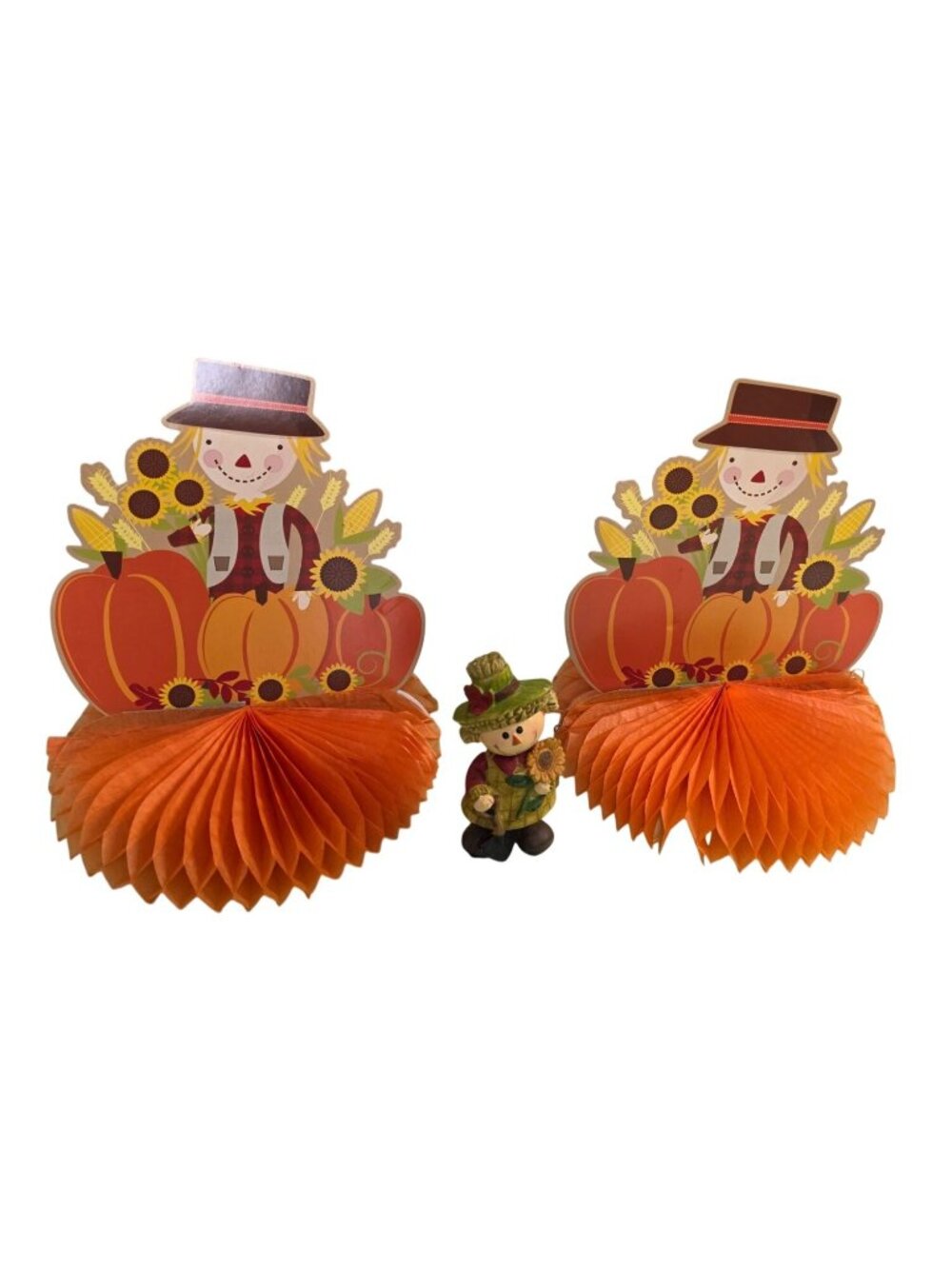 Fall Scarecrow Decor Lot 2 Honeycomb Pumpkin Centerpieces Greenbrier Figurine